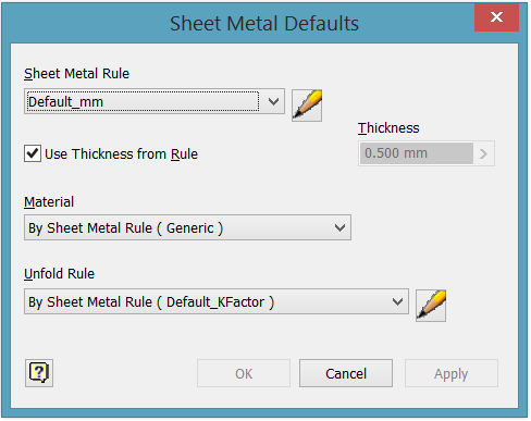 Sheet Metal Defaults