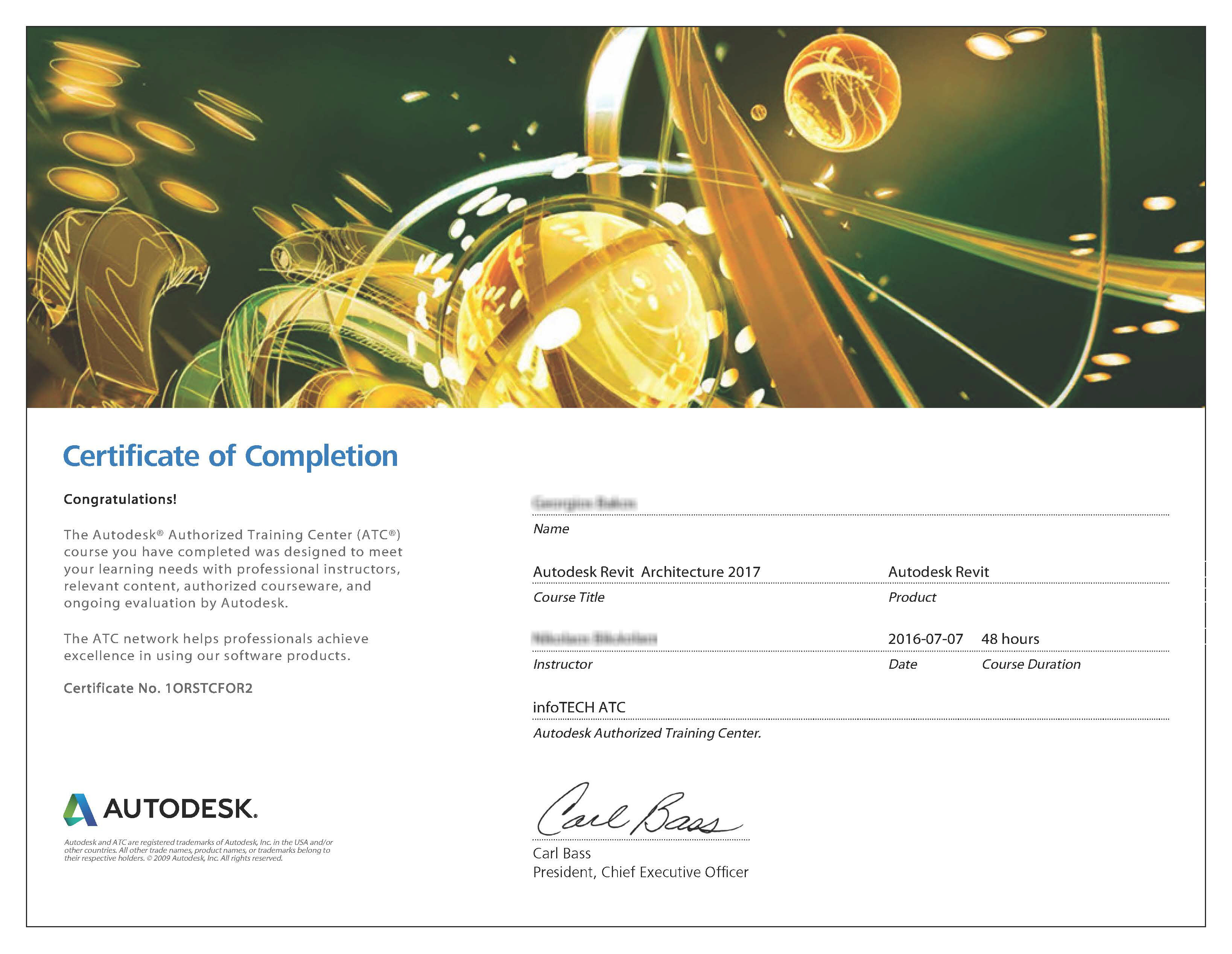 Autodesk Certificate of Completion