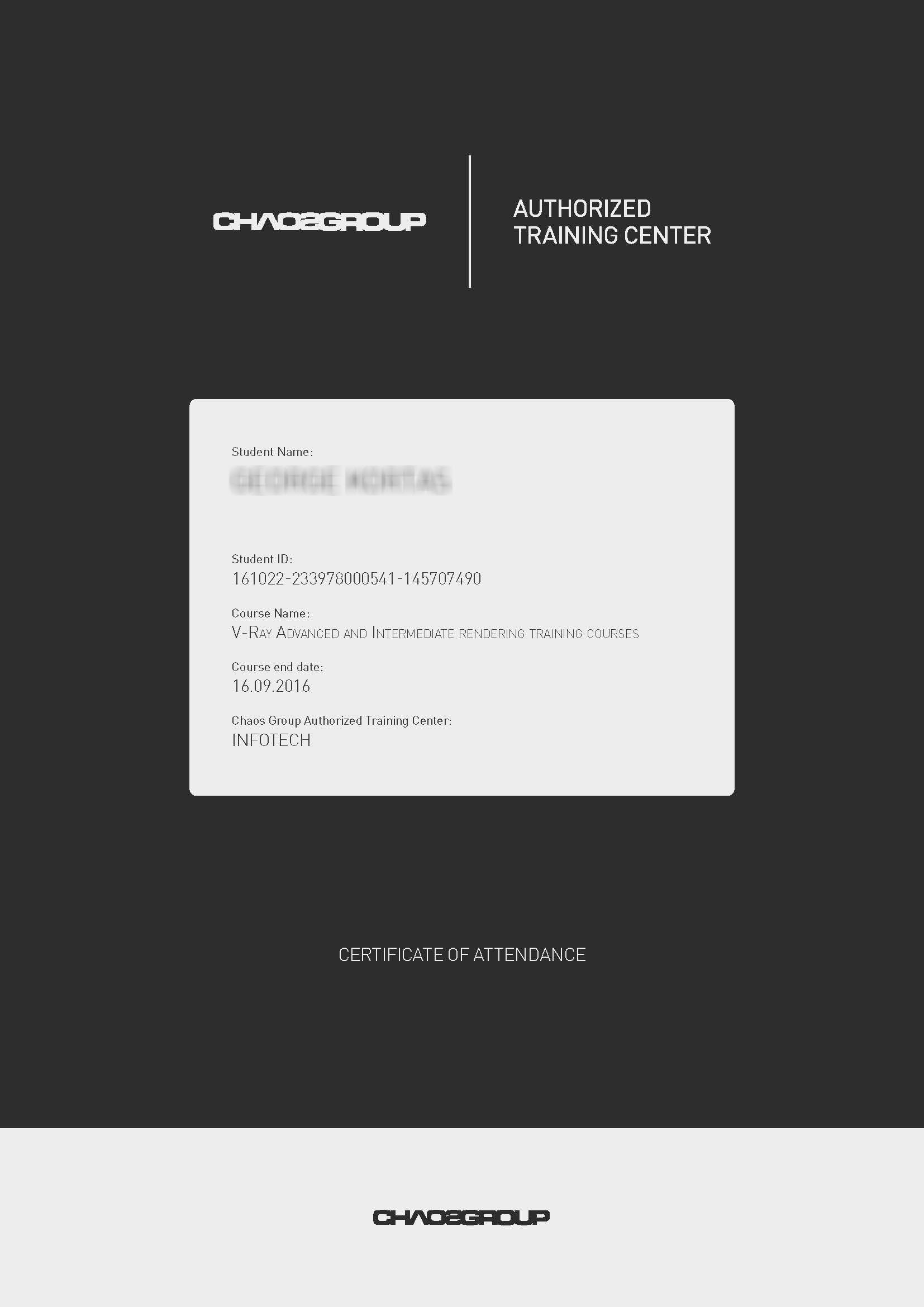 Chaosgroup V-Ray Certificate of Attendance