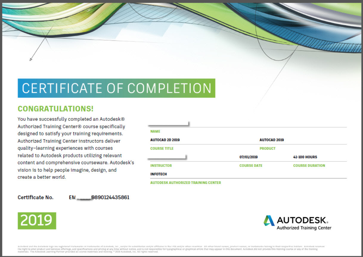 Autodesk certificate of completion